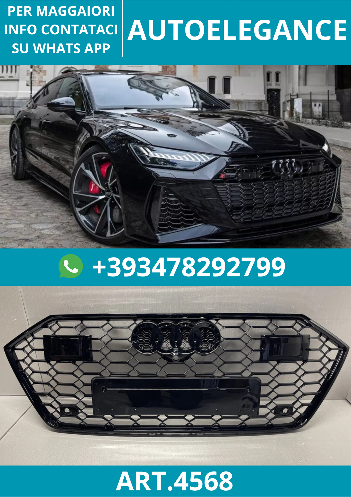 🔥ART.4568 GRIGLIA ANTERIORE NIDO D’APE STILE RS7 NERA PER AUDI A7 C8 4K 2018+🔥