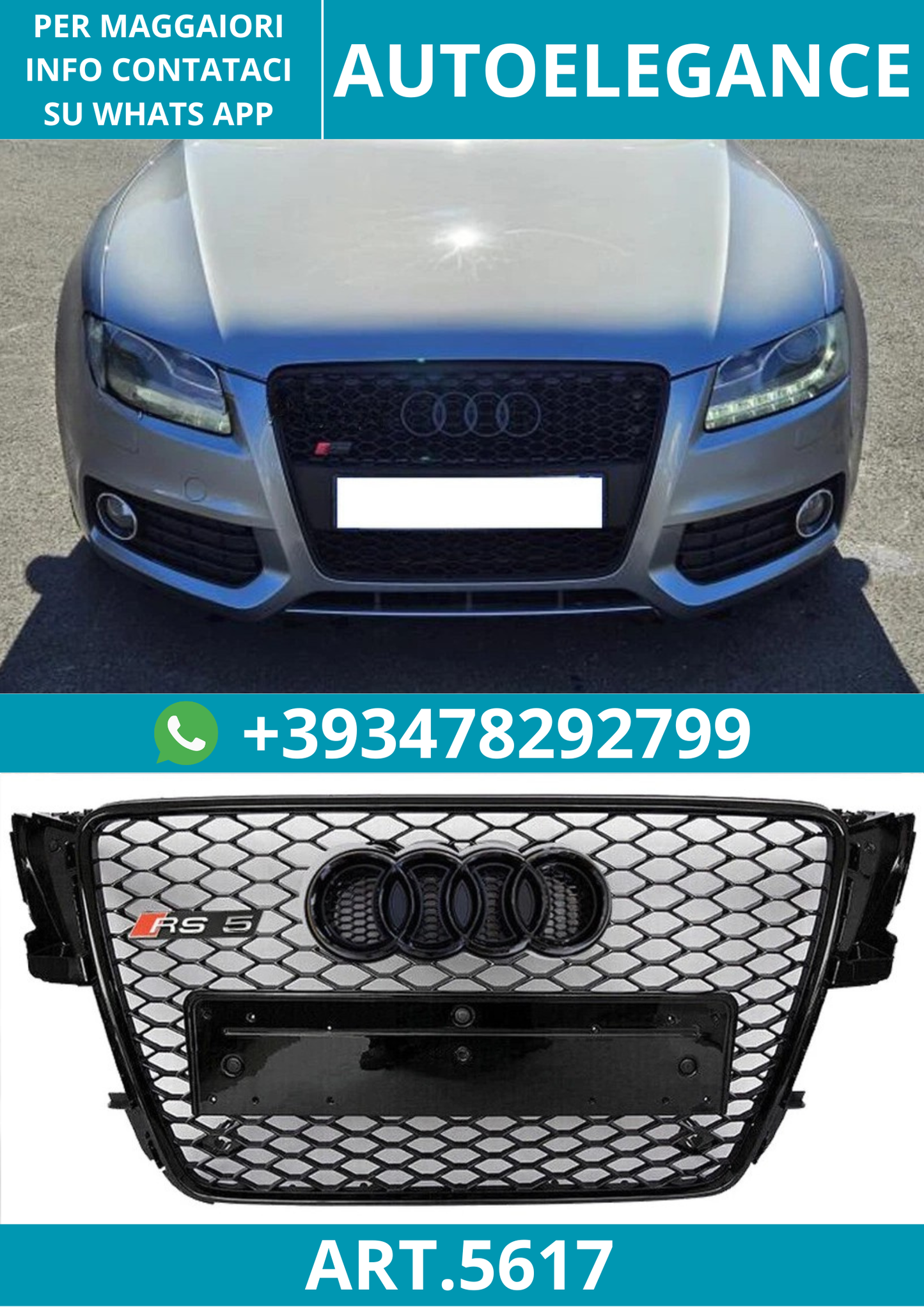 🔥ART.5617 GRIGLIA ANTERIORE RS5 A NIDO D’APE PER AUDI A5 / S5 8T 2007–2011🔥