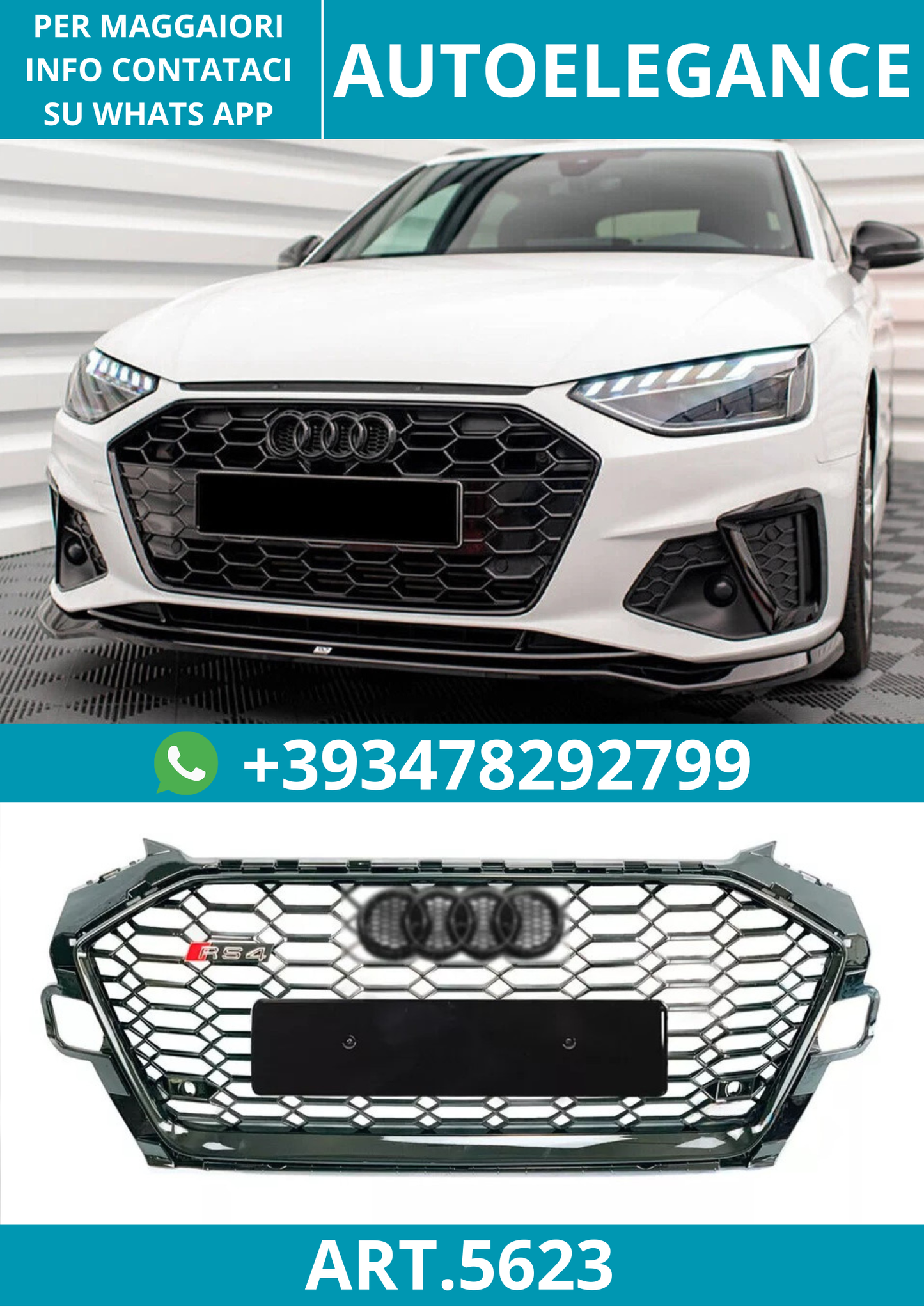 🔥ART.5623 GRIGLIA ANTERIORE RS4 NERA PER AUDI A4 / S4 B9 2020–2022🔥