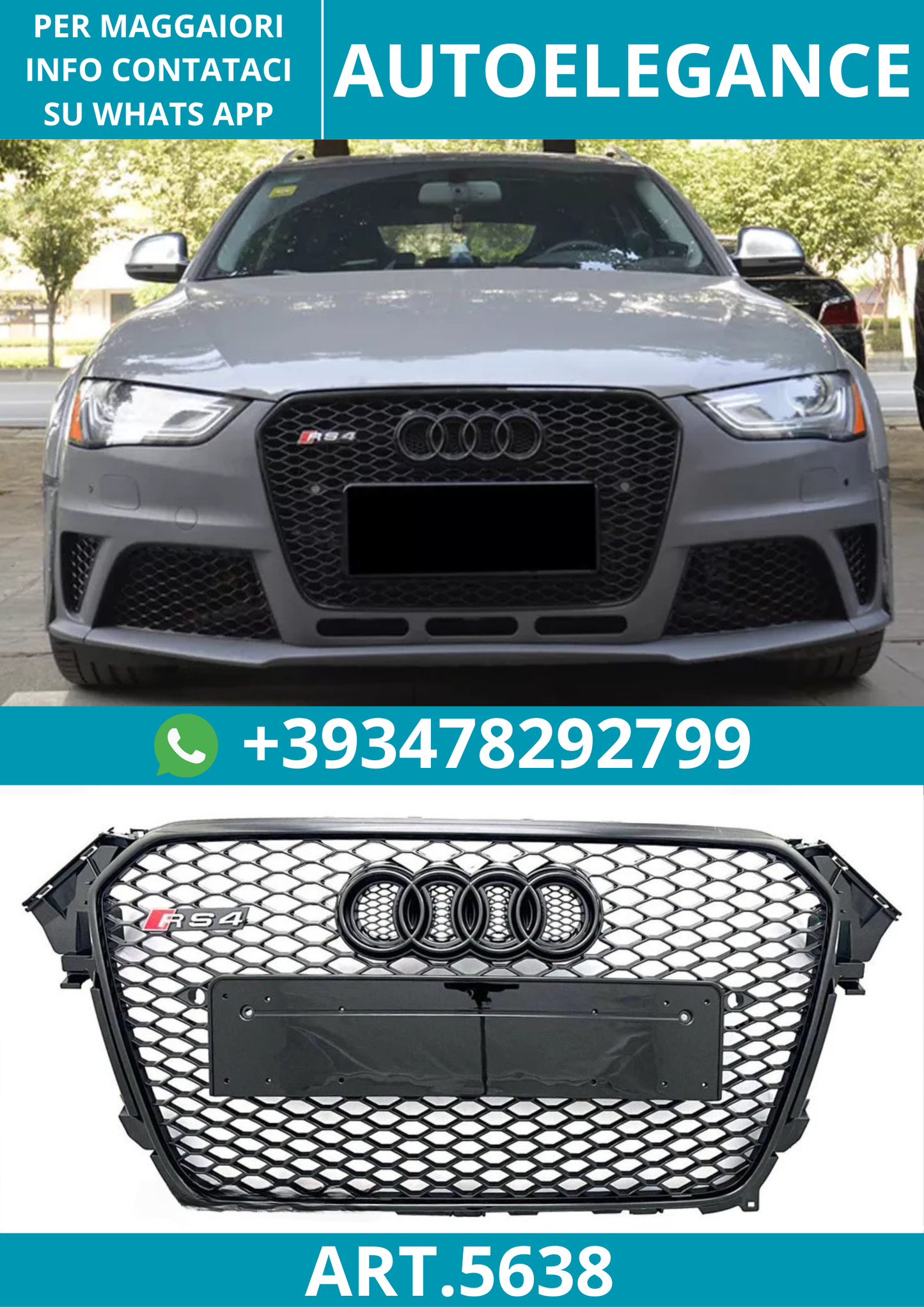 🔥ART.5638 GRIGLIA ANTERIORE RS4 A NIDO D’APE PER AUDI A4 B8.5 2013–2015🔥