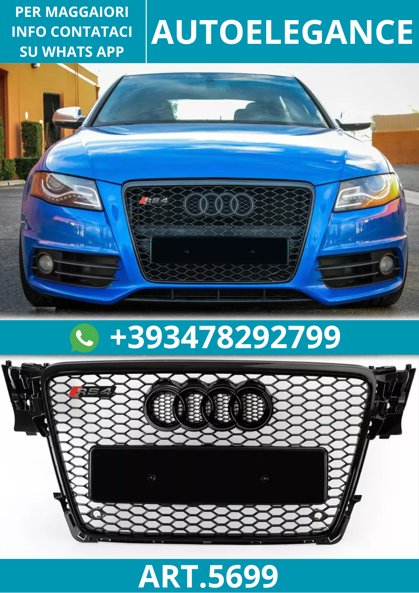 🔥ART.5699 GRIGLIA ANTERIORE RS PER AUDI A4/S4 B8 2008–2012 A NIDO D’APE NERO🔥