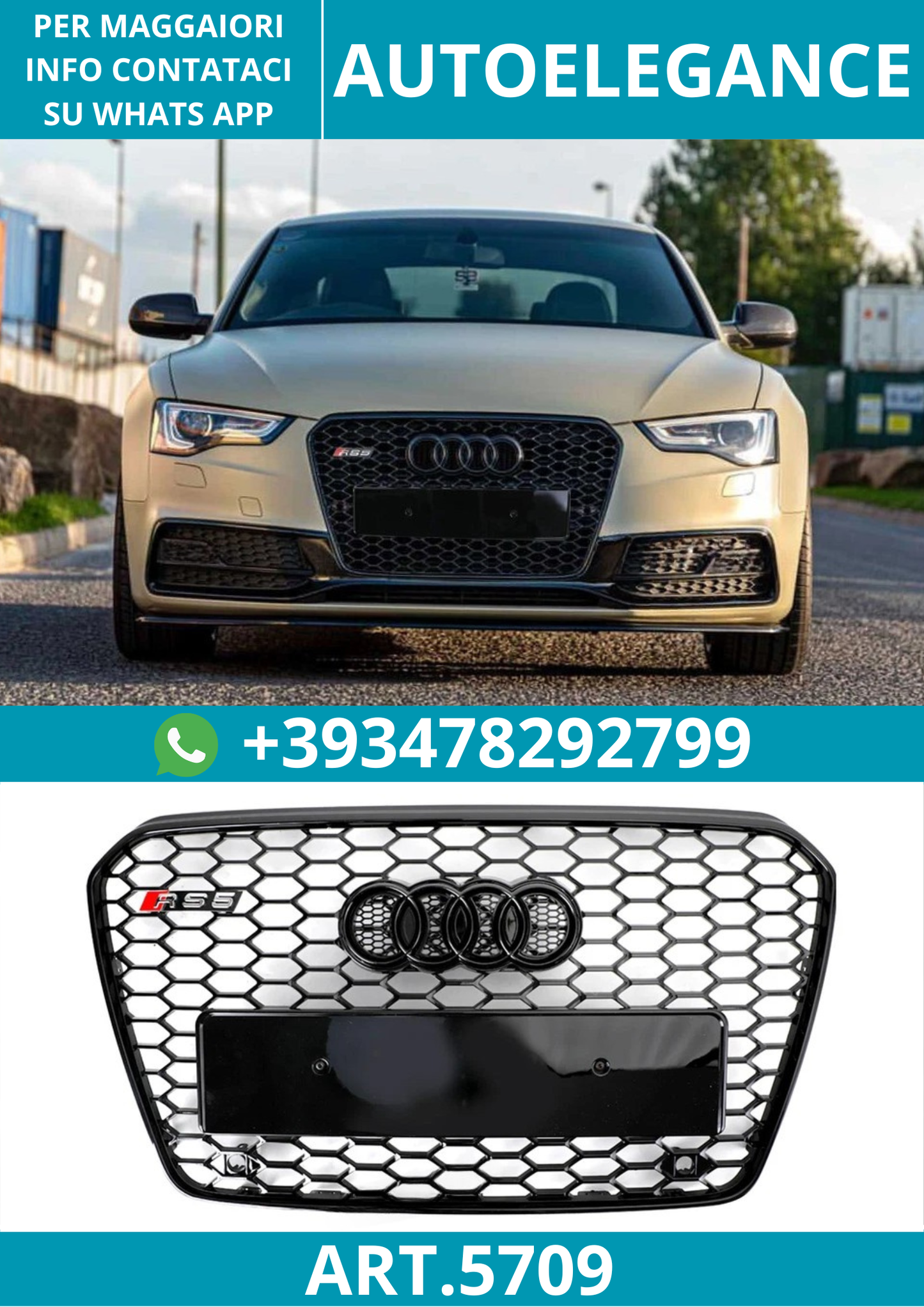🔥ART.5709 GRIGLIA ANTERIORE RS5 NERA A NIDO D’APE PER AUDI A5/S5 2012–2016🔥