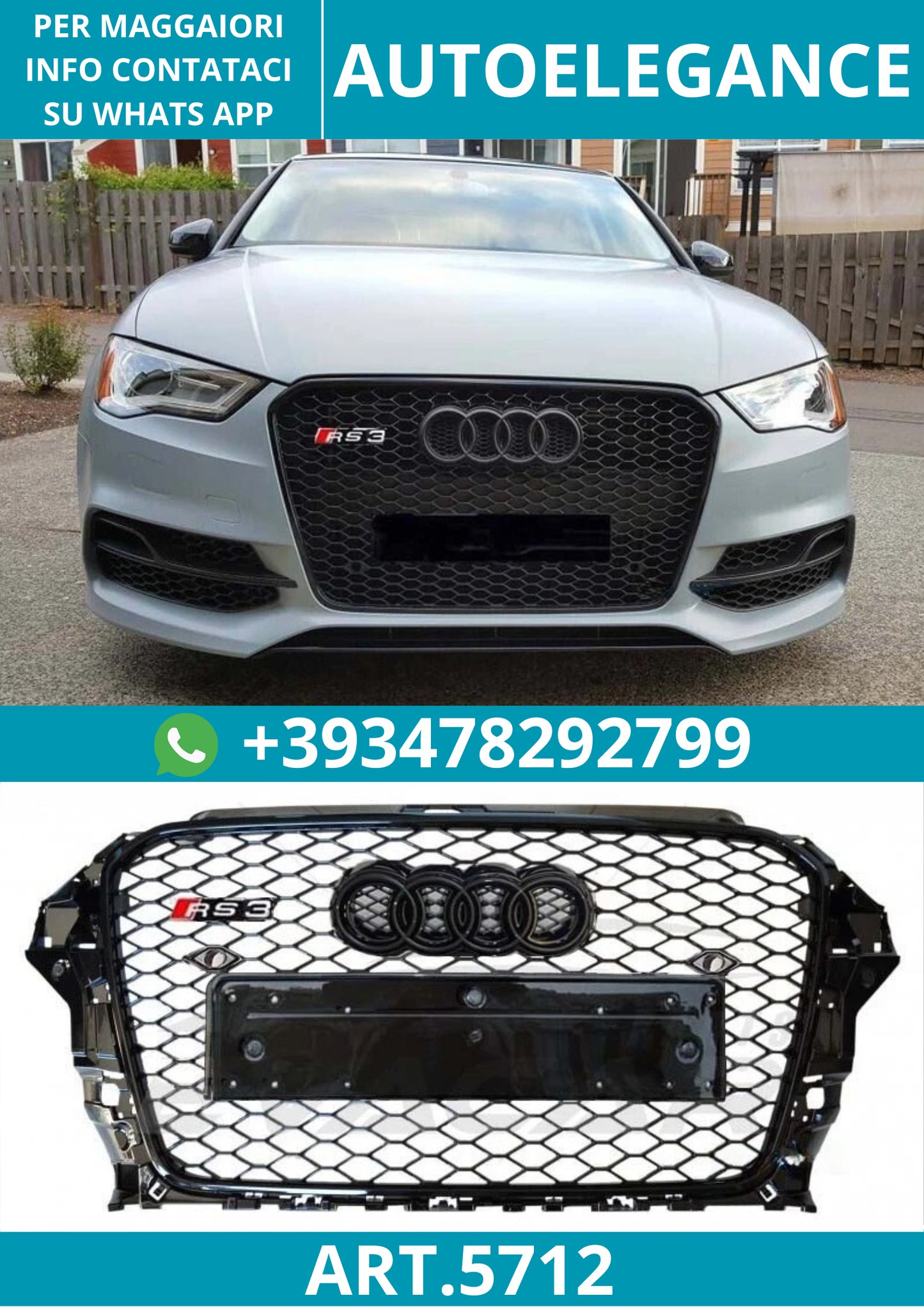 🔥ART.5712 GRIGLIA ANTERIORE RS3 STYLE PER AUDI A3 / S3 2013–2016🔥