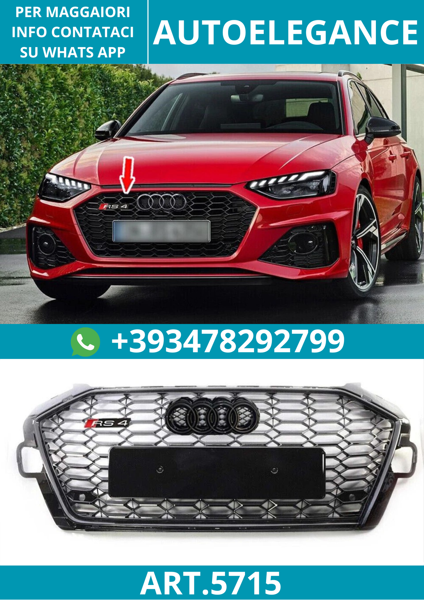 🔥ART.5715 GRIGLIA ANTERIORE RS4 PER AUDI A4/S4 2020–2022🔥