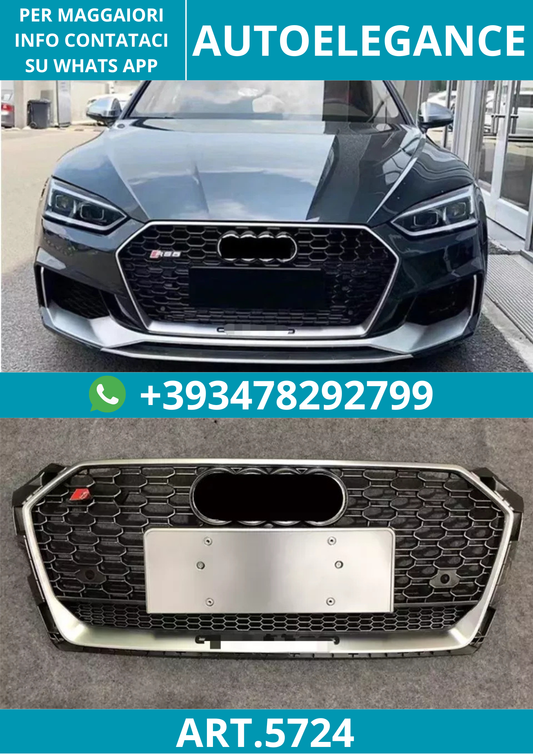 🔥ART.5724 GRIGLIA ANTERIORE RS5 A NIDO D’APE ARGENTO PER AUDI A5/S5 17–19🔥