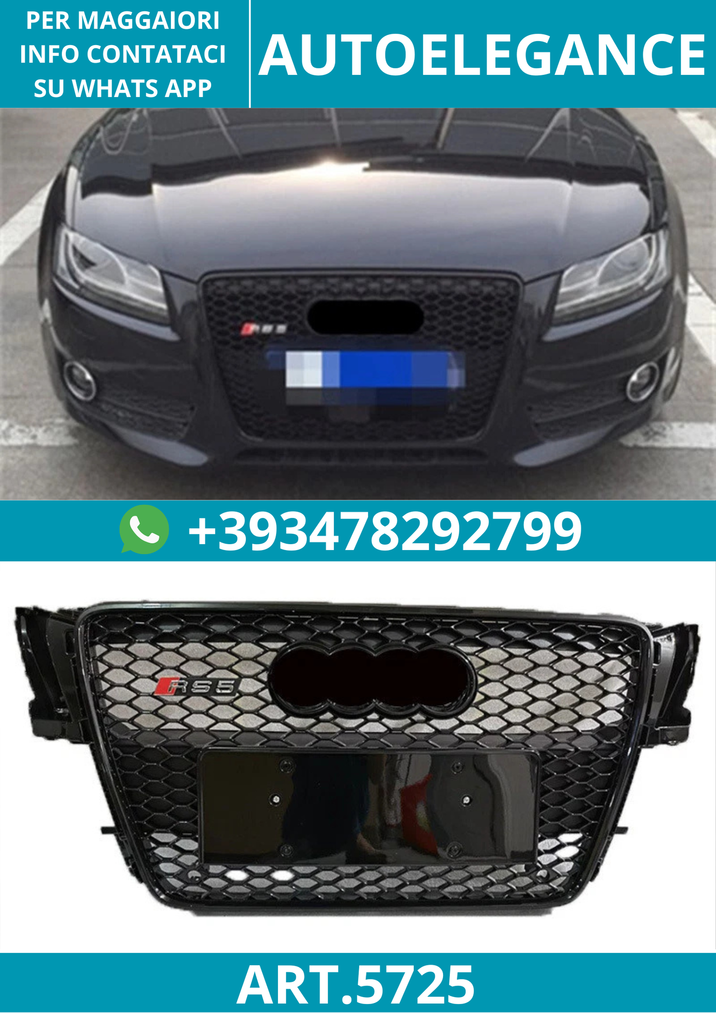 🔥ART.5725 GRIGLIA ANTERIORE RS5 A NIDO D’APE NERA PER AUDI A5 / S5 2008–2011🔥