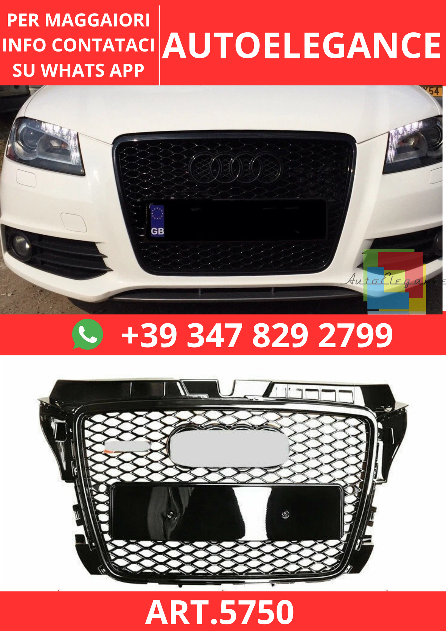 🔥ART.5750 GRIGLIA ANTERIORE RS A NIDO D’APE PER AUDI A3 / S3 8P 2008–2012🔥