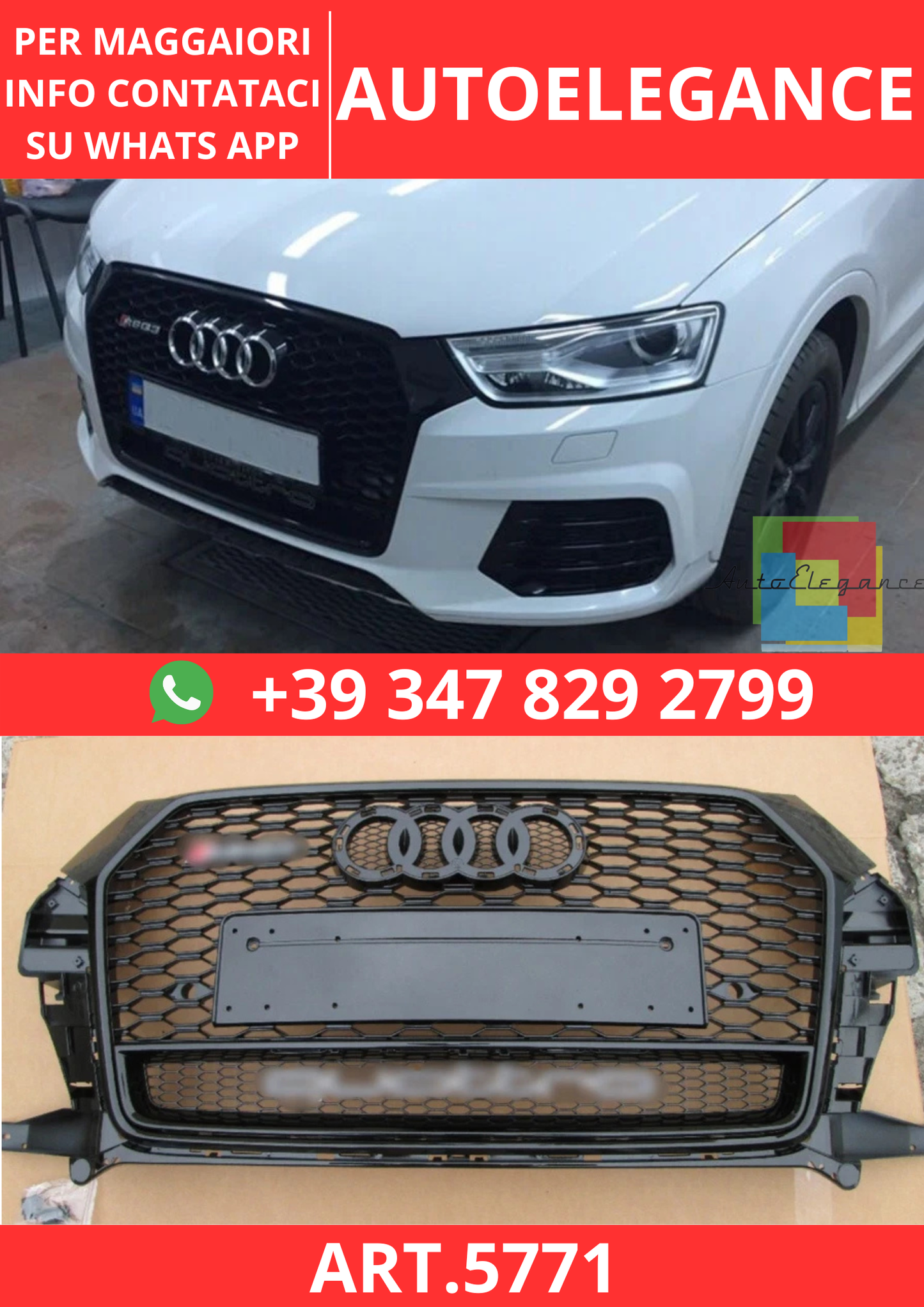 🔥ART.5771 GRIGLIA ANTERIORE A NIDO D’APE RSQ3 PER AUDI Q3 8U 2014–2018🔥
