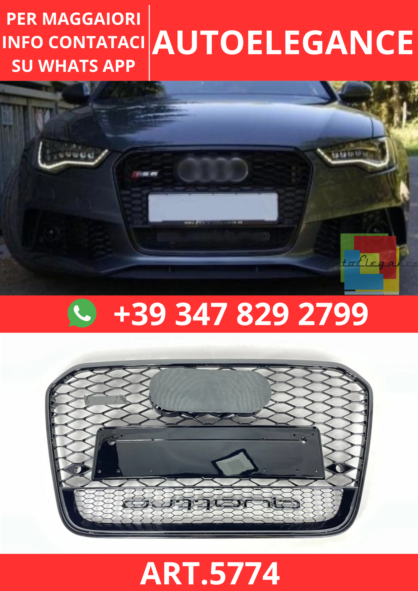🔥ART.5774 GRIGLIA ANTERIORE A NIDO D’APE RS6 NERA PER AUDI A6 C7 2012–2015🔥