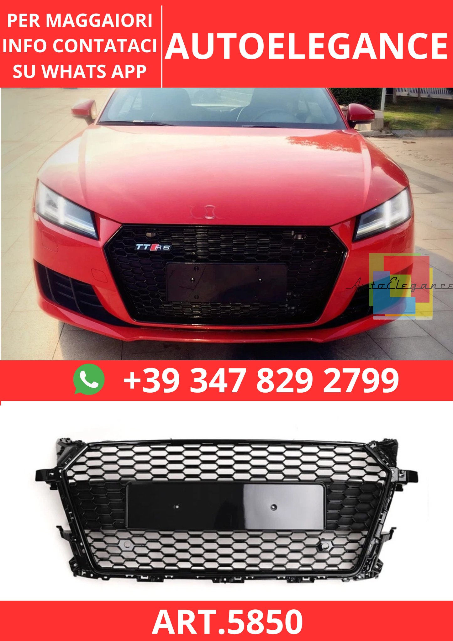 🔥ART.5850 GRIGLIA ANTERIORE NERO LUCIDO PER AUDI TT FV MK3/TTS 15–20🔥