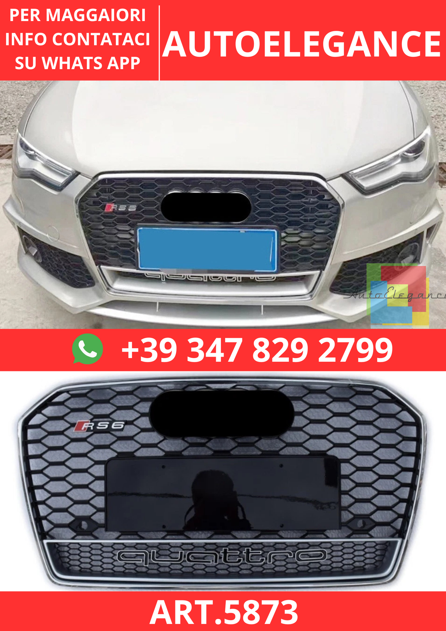 🔥ART.5873 GRIGLIA ANTERIORE RS NERA PER AUDI A6 C7.5 / S6 2016–2018🔥