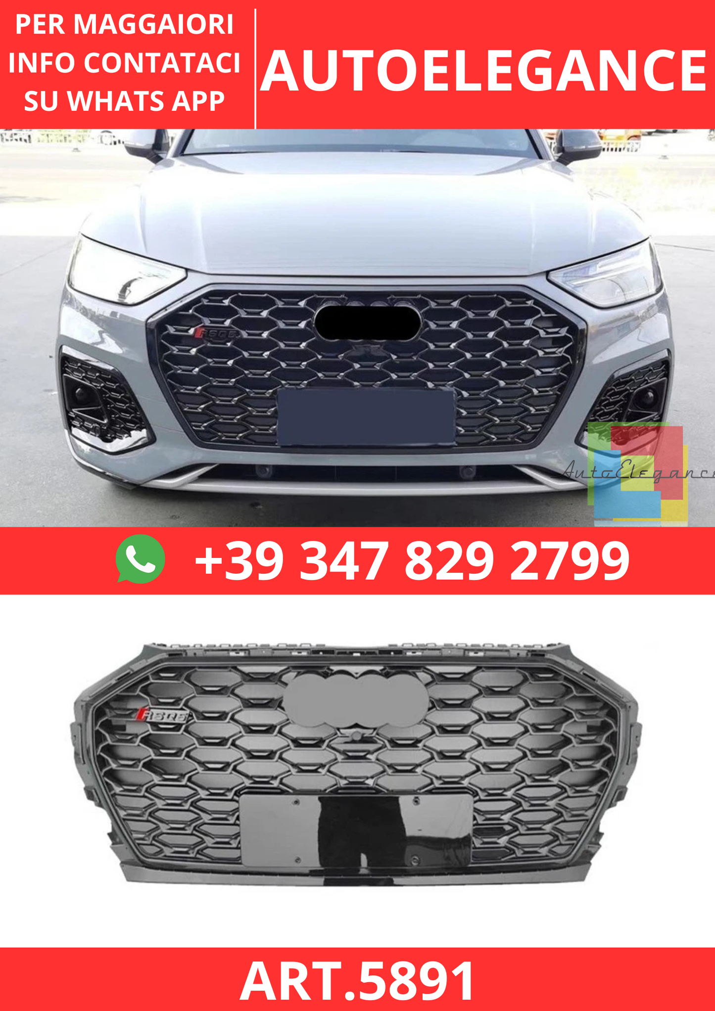 🔥ART.5891 GRIGLIA ANTERIORE E GRIGLIE FENDINEBBIA PER AUDI Q5 FY/SQ5 21–24🔥