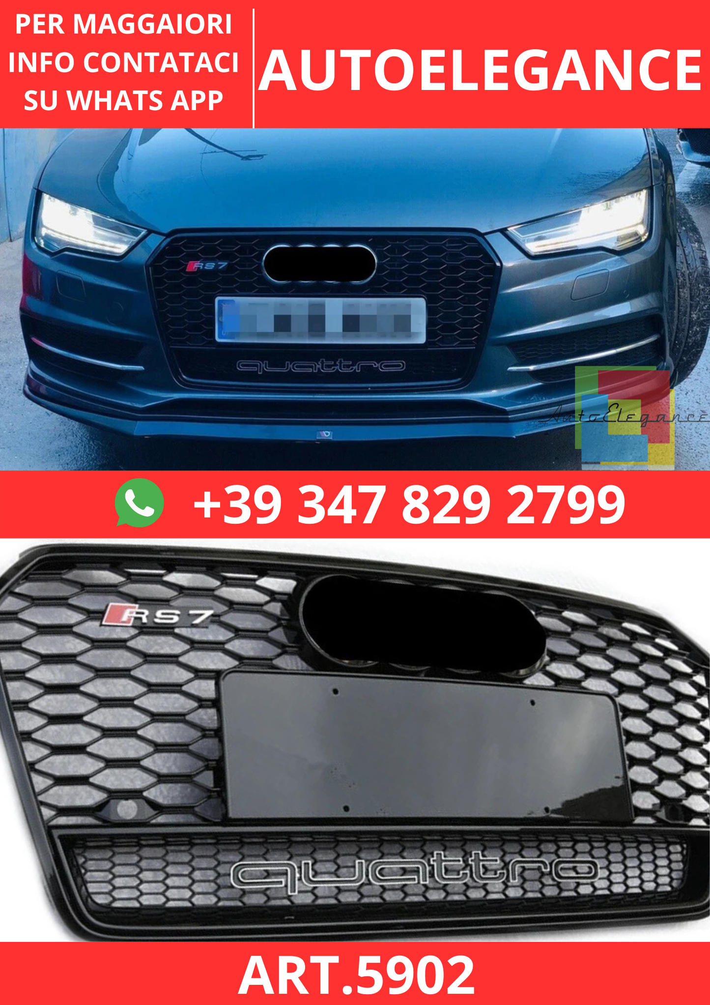 🔥ART.5902 GRIGLIA ANTERIORE RS PER AUDI A7 C7.5 / S7 2015–2018🔥