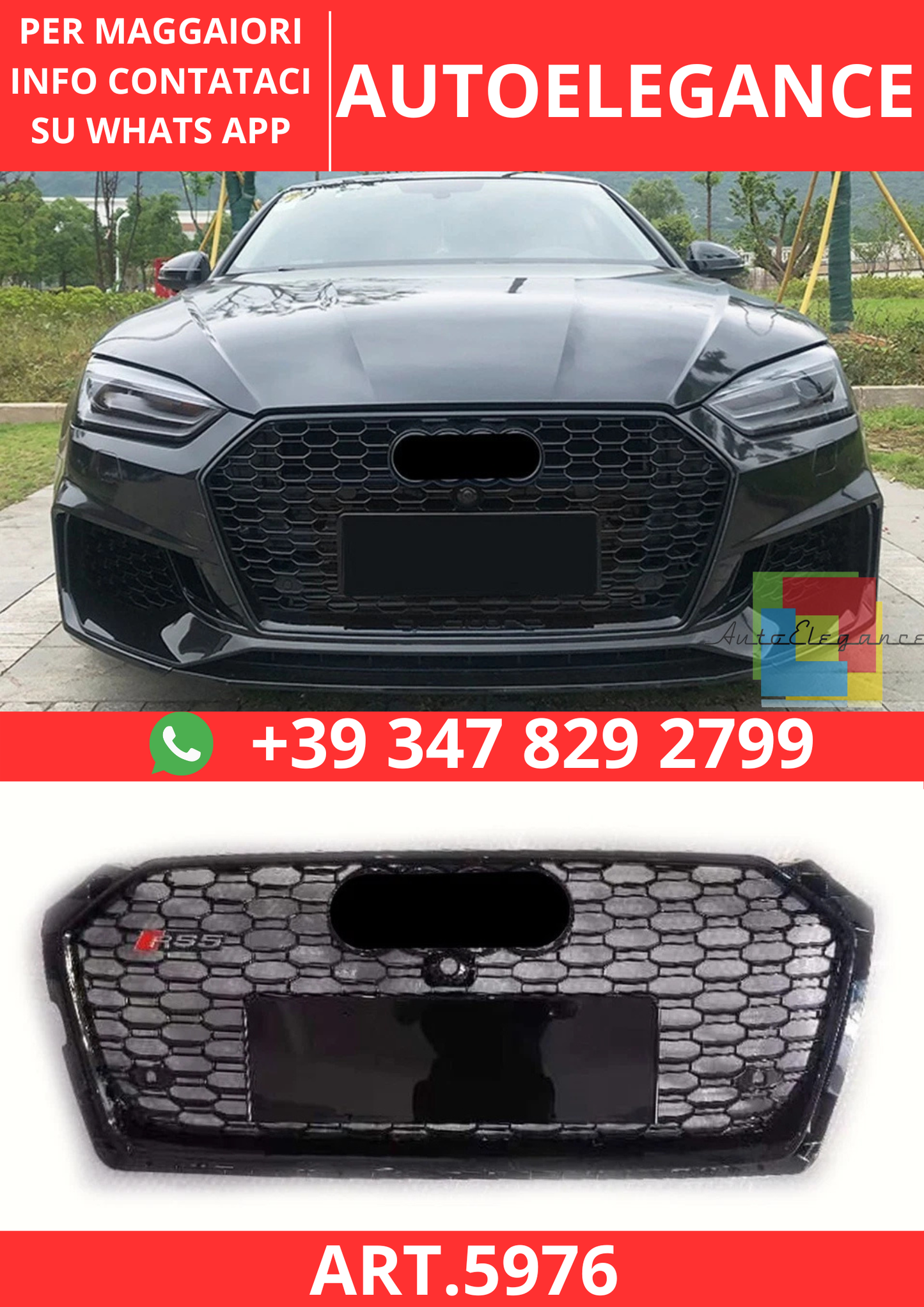 🔥ART.5976 GRIGLIA ANTERIORE NERO LUCIDO PER AUDI A5 B9 / S5 S-LINE 2016–2019🔥
