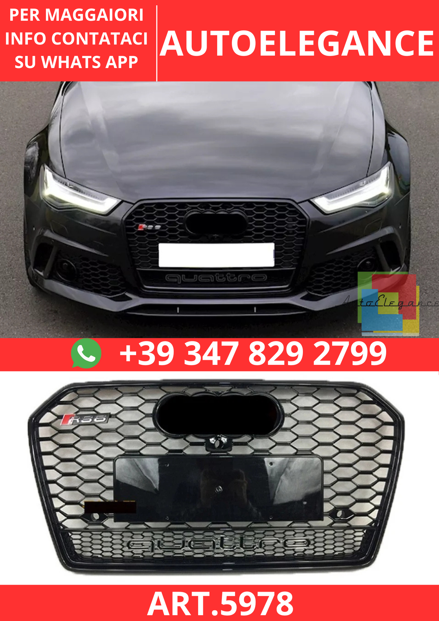 🔥ART.5978 GRIGLIA ANTERIORE RS NERA PER AUDI A6 C7.5 / S6 2016–2018🔥
