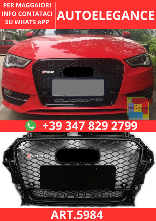 🔥ART.5984 GRIGLIA ANTERIORE RS NERO LUCIDO PER AUDI A3 8V1 / S3 S-LINE 13–16🔥