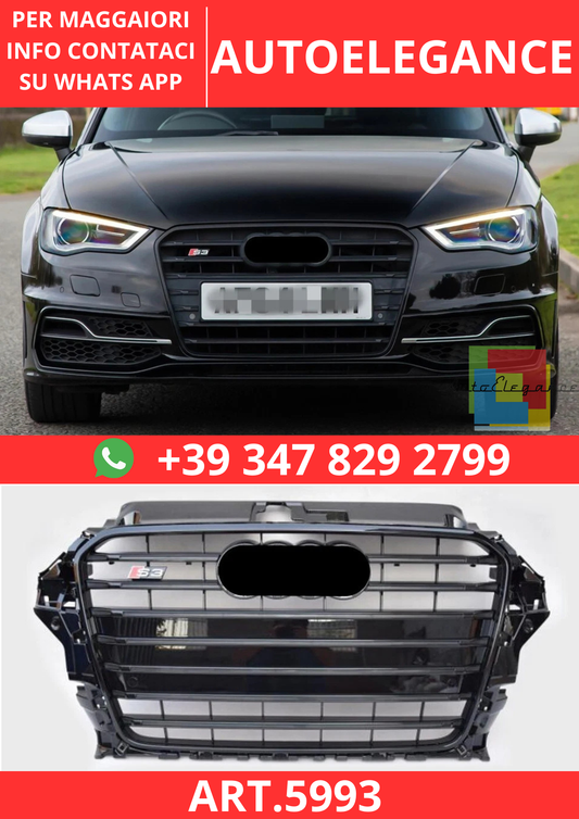 🔥ART.5993 GRIGLIA ANTERIORE S3 NERO LUCIDO PER AUDI A3 8V1 / S3 2013–2016🔥