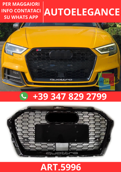 🔥ART.5996 GRIGLIA ANTERIORE NERO LUCIDO PER AUDI A3 8V2 / S3 S-LINE 2017–2020🔥