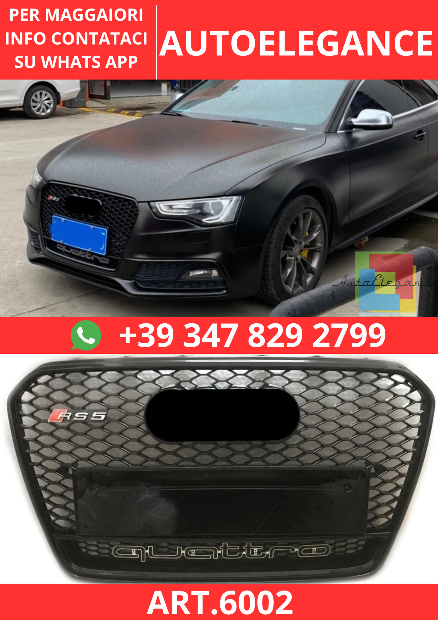 🔥ART.6002 GRIGLIA ANTERIORE RS PER AUDI A5 B8.5 / S5 S-LINE 2012–2016🔥