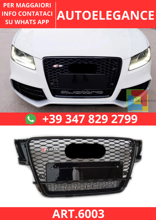 🔥ART.6003 GRIGLIA ANTERIORE RS NERO LUCIDO PER AUDI A5 B8 / S5 S-LINE 07–11🔥