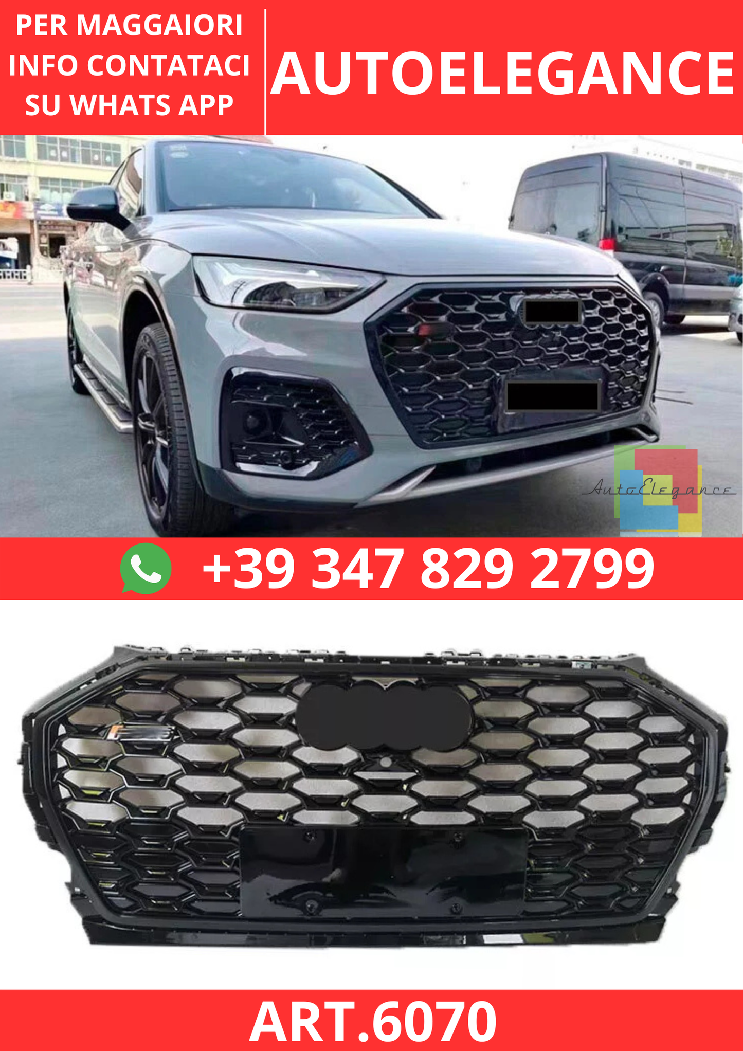 🔥ART.6070 GRIGLIA ANTERIORE RSQ5 A NIDO D’APE PER AUDI Q5 2021–2023🔥