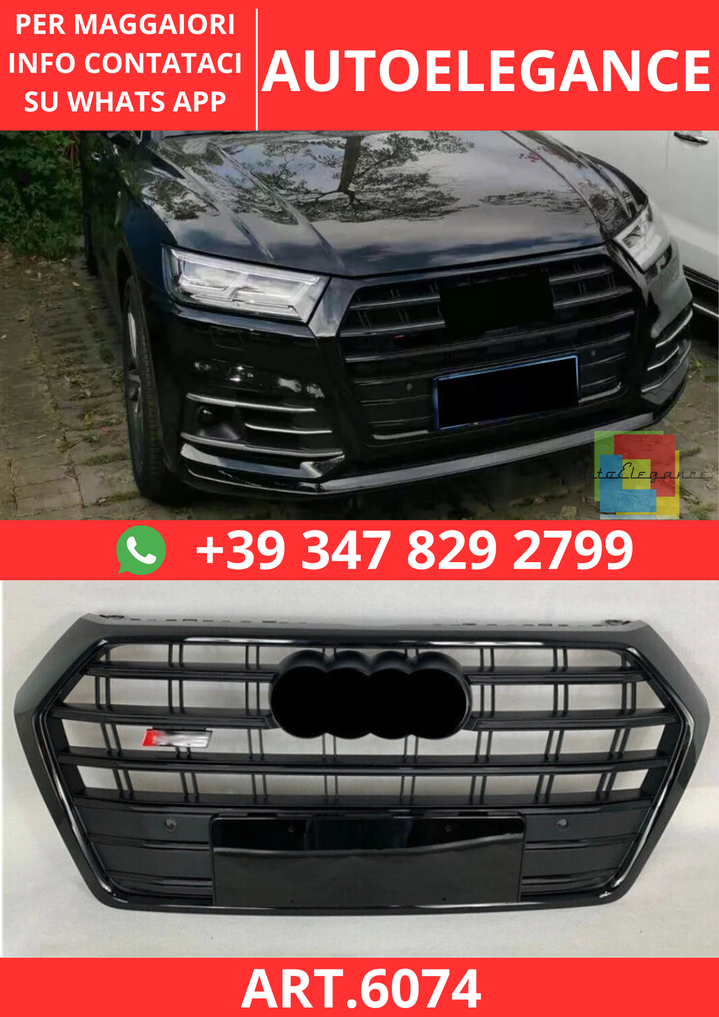 🔥ART.6074 GRIGLIA ANTERIORE SUPERIORE NERA PER AUDI Q5 / SQ5 2018–2021🔥
