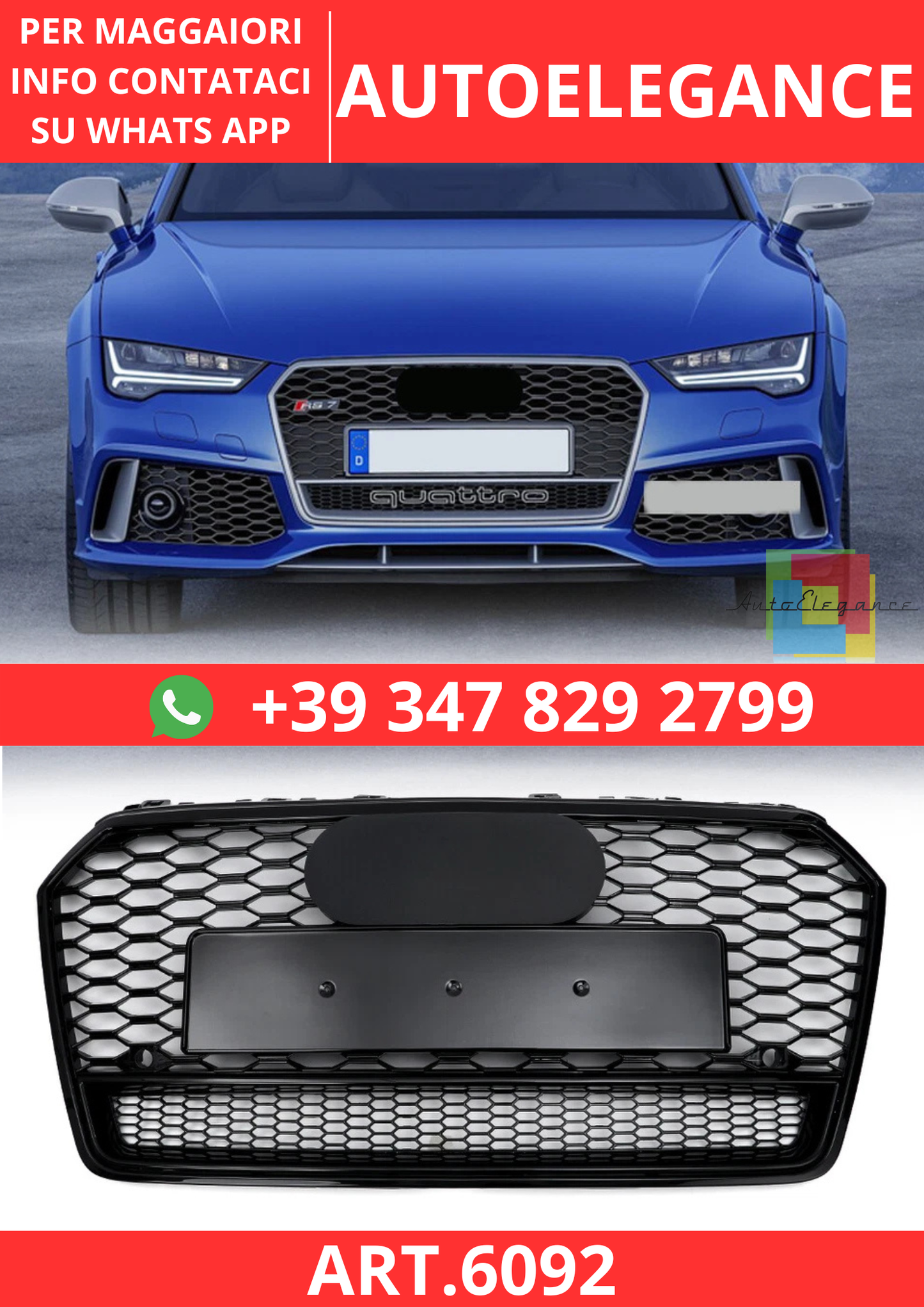 🔥ART.6092 GRIGLIA ANTERIORE RS7 A NIDO D’APE PER AUDI A7 / S7 2016–2018🔥