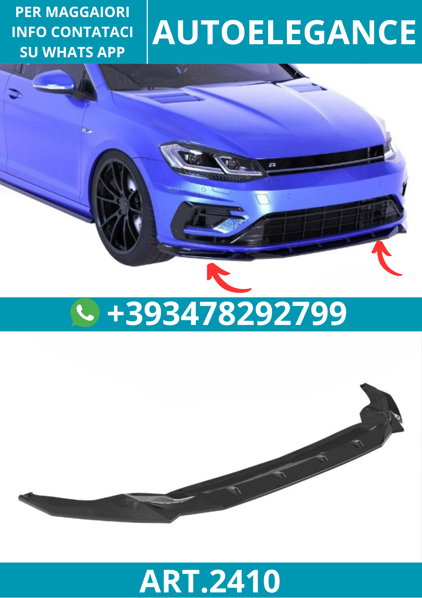 2410⭐Splitter anteriore adatto per Volkswagen Golf Mk7.5 R / R-Line (2016–2020)⭐