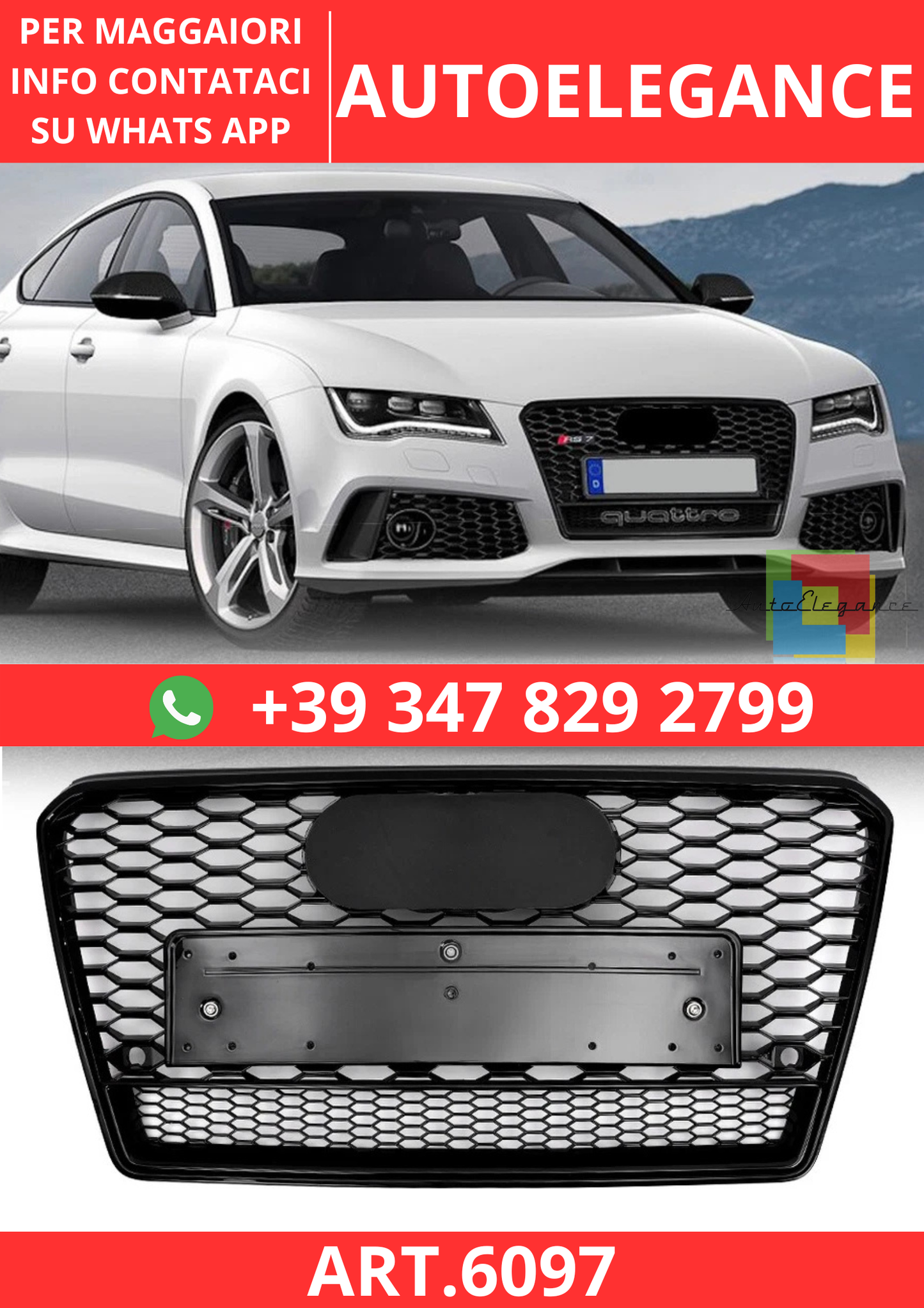 🔥ART.6097 GRIGLIA ANTERIORE A NIDO D’APE PER AUDI A7 / S7 / RS7 2011–2015🔥
