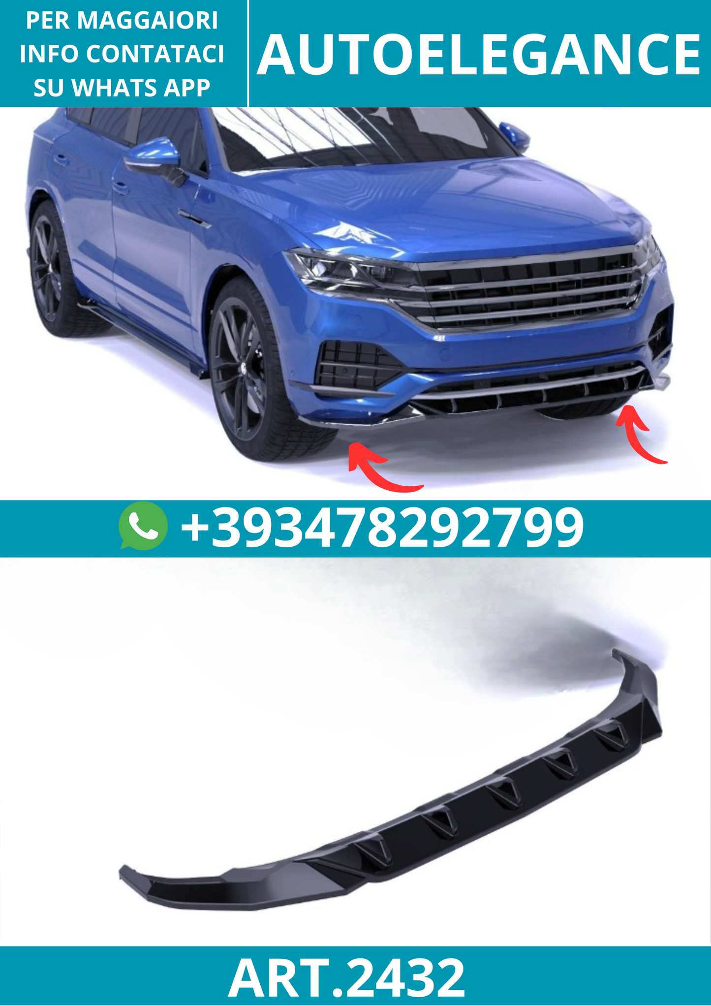 2432 ⭐Splitter anteriore adatto per Volkswagen Touran Mk3 R‑Line (2018–2023)⭐