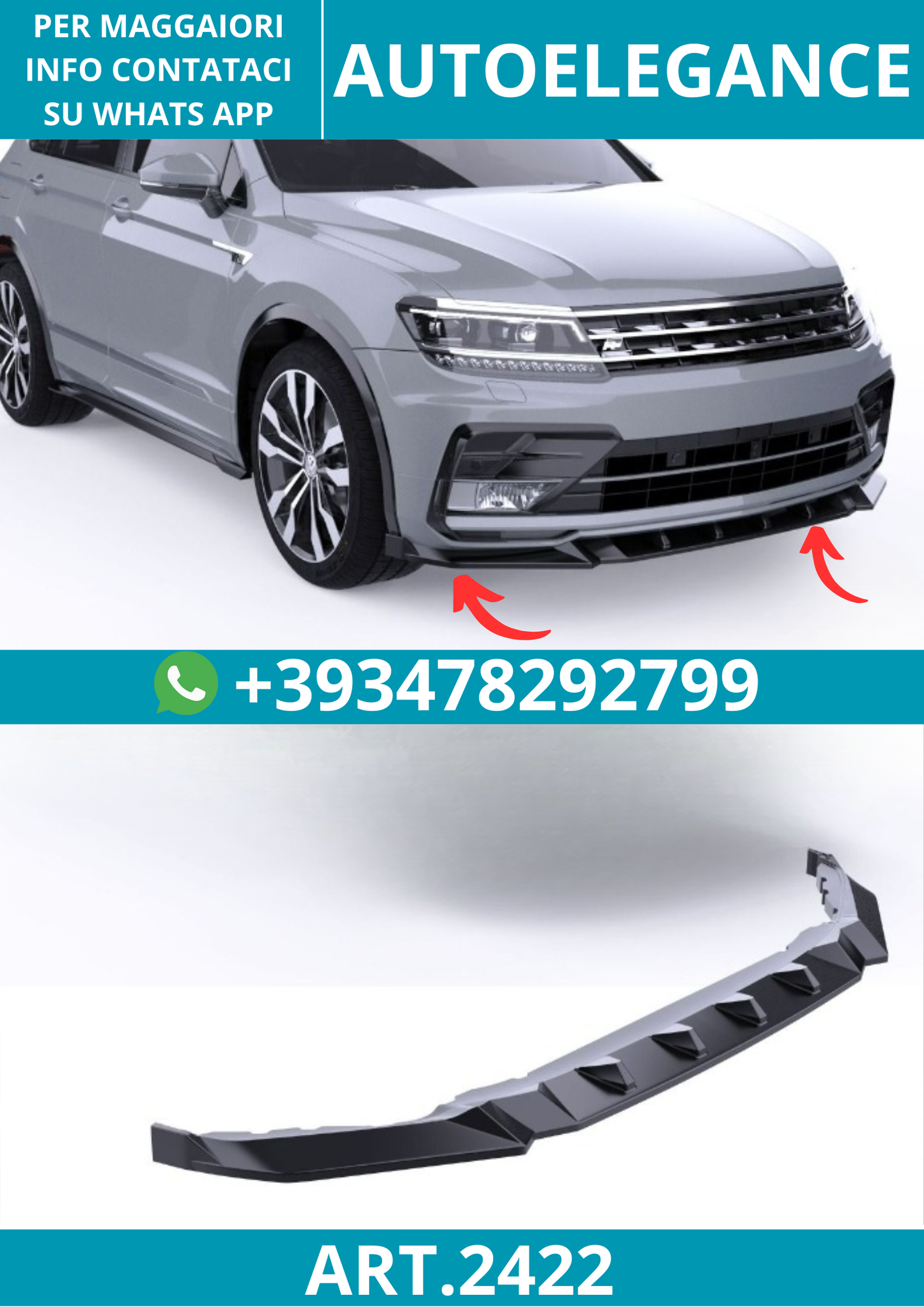2422⭐Splitter anteriore adatto per Volkswagen Tiguan Mk2 R‑Line (2015–2020)⭐