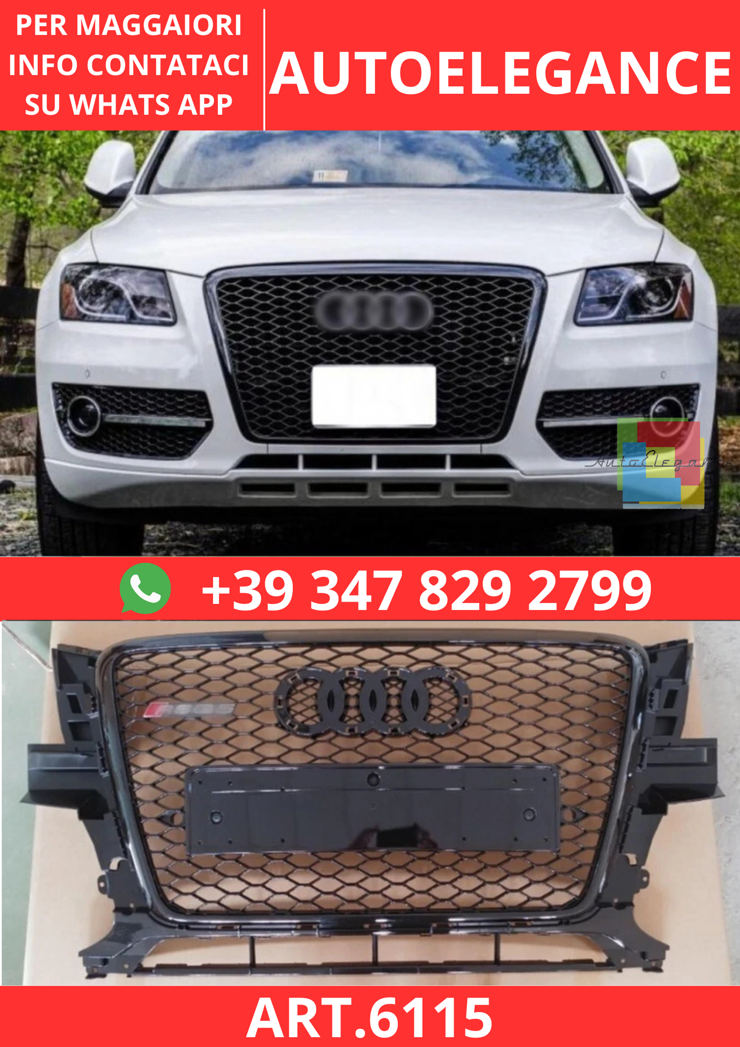🔥ART.6115 GRIGLIA ANTERIORE RSQ5 A NIDO D’APE PER AUDI Q5 8R 2008–2012🔥