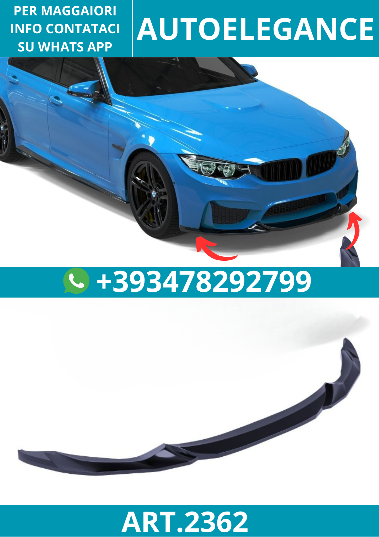 2362⭐Splitter anteriore adatto per BMW Serie 3 M3 F80 14-18 Serie 4 M4F82 14-21⭐