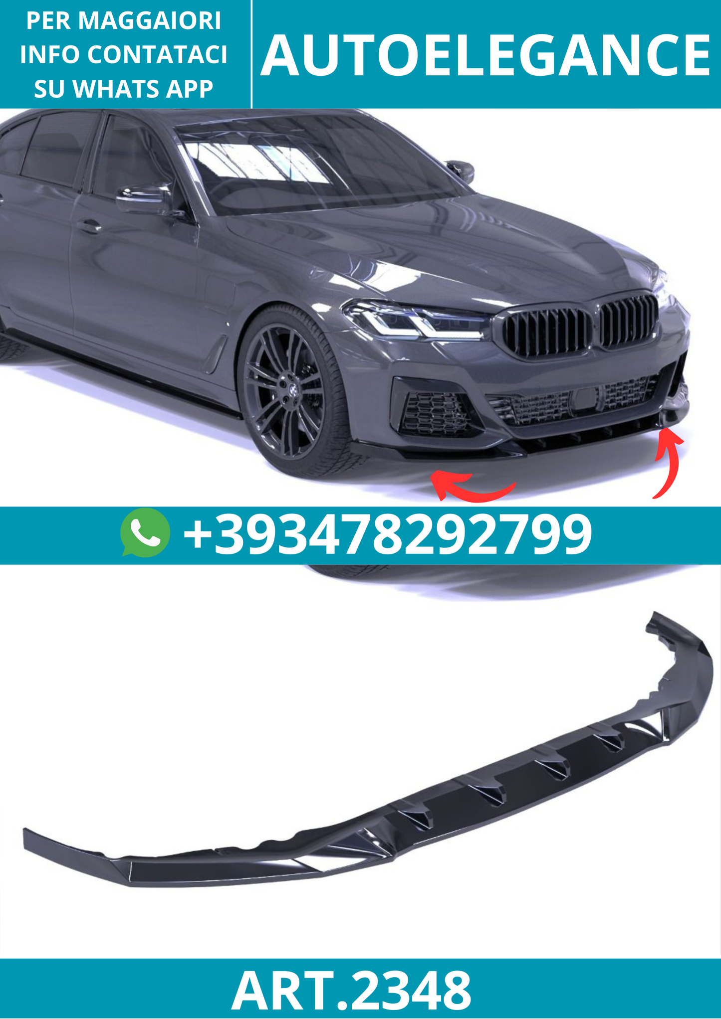 2348⭐Splitter anteriore adatto per BMW Serie 5 G30 Facelift M-Pack (2020-2023)⭐