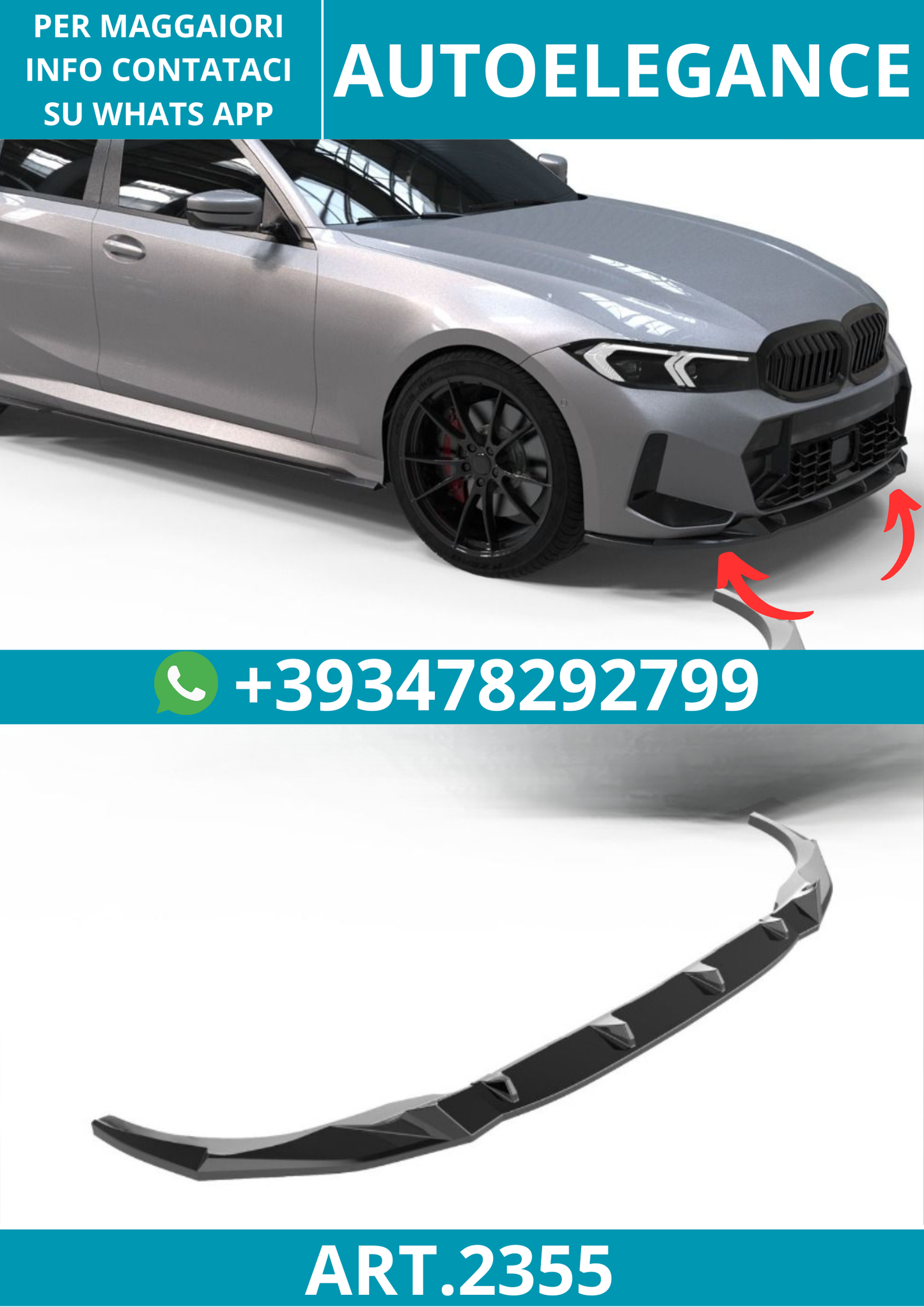 2355⭐Splitter anteriore adatto per BMW Serie 3 G20/G21 M-Pack Facelift (2022+)⭐