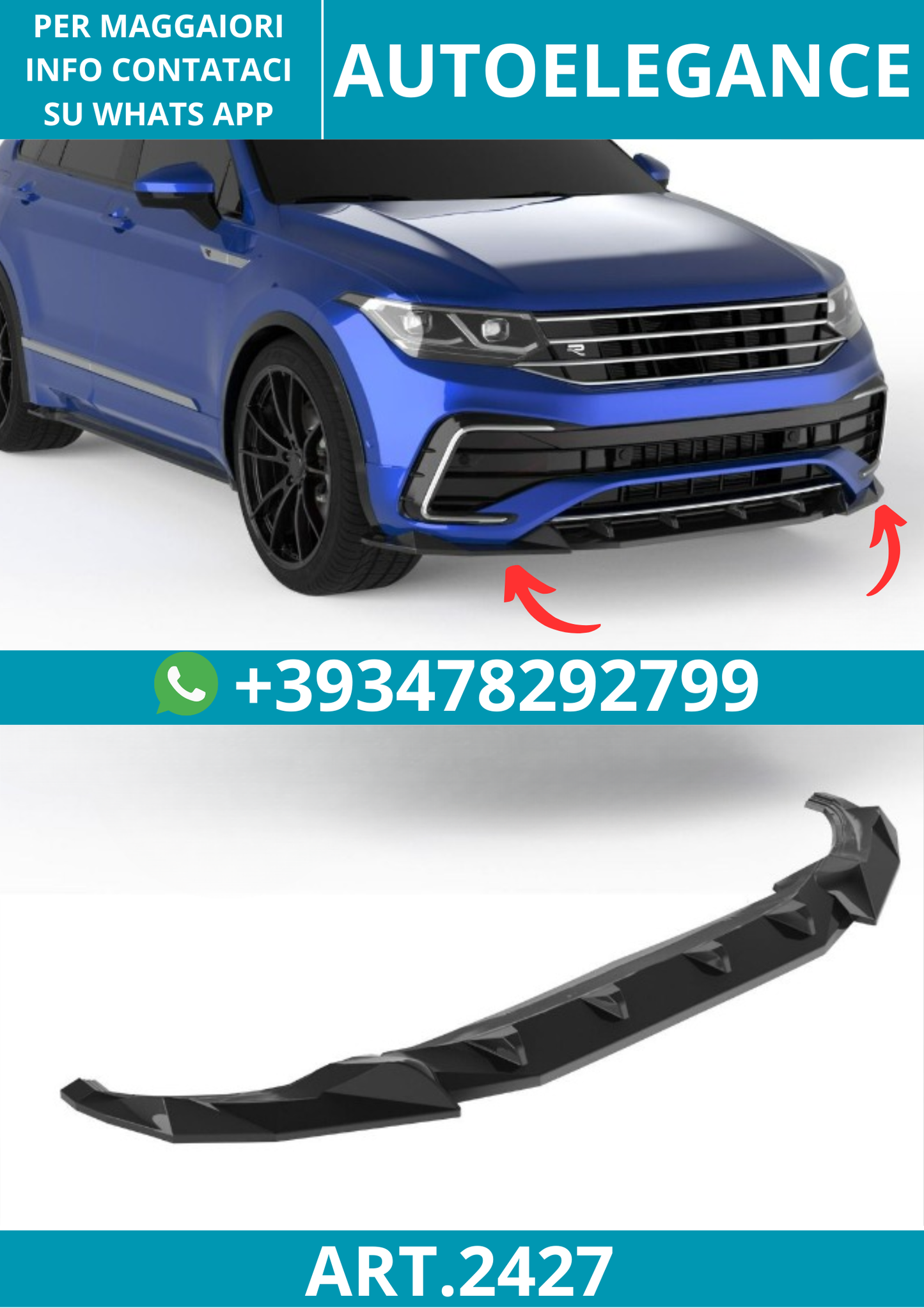 2427⭐Splitter anteriore adatto per Volkswagen Tiguan R R-Line Mk2 Flift 20–24⭐