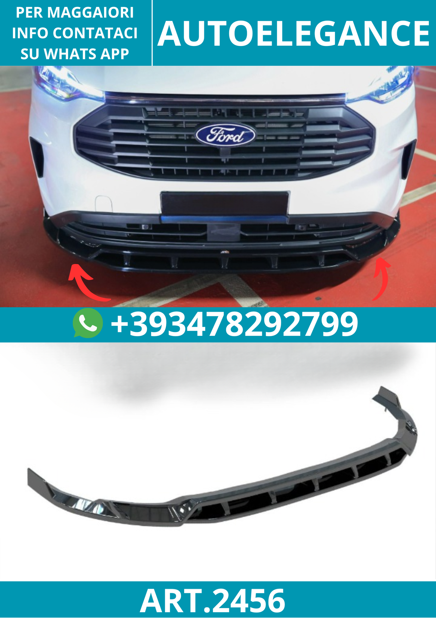 2456⭐Splitter anteriore adatto per Ford Custom Mk2 (2023+)⭐