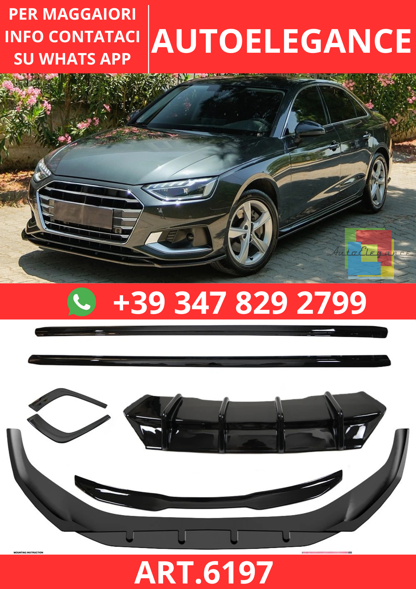 ART.6197 KIT CARROZZERIA COMPATIBILE CON AUDI A4 B9 FACELIFT 2019–2024