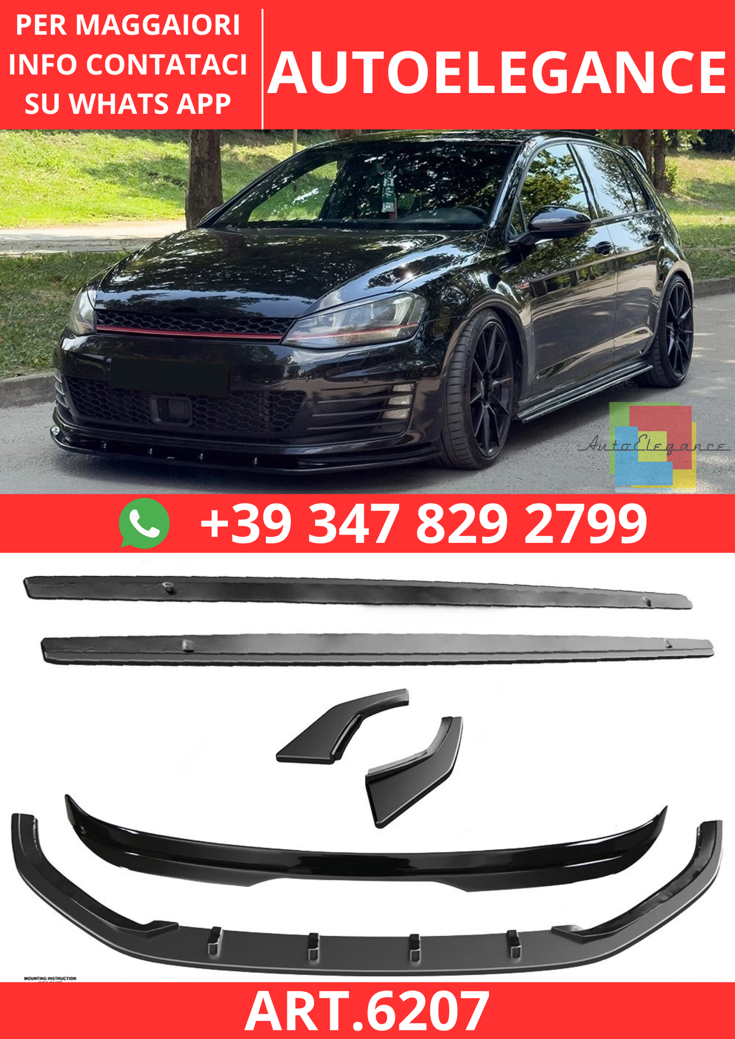 🔥ART.6207 BODYKIT COMPATIBILE CON VOLKSWAGEN GOLF MK7 GTI 2013–2016🔥