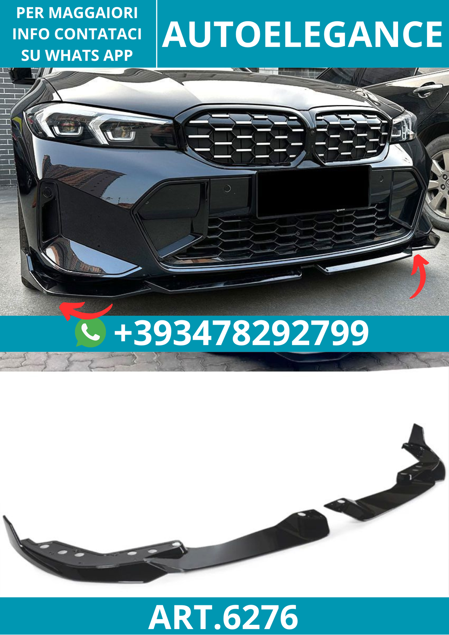 6276⭐Splitter adatto per BMW Serie 3 G20 G21 LCI dal 022 con pacchetto M-Sport⭐