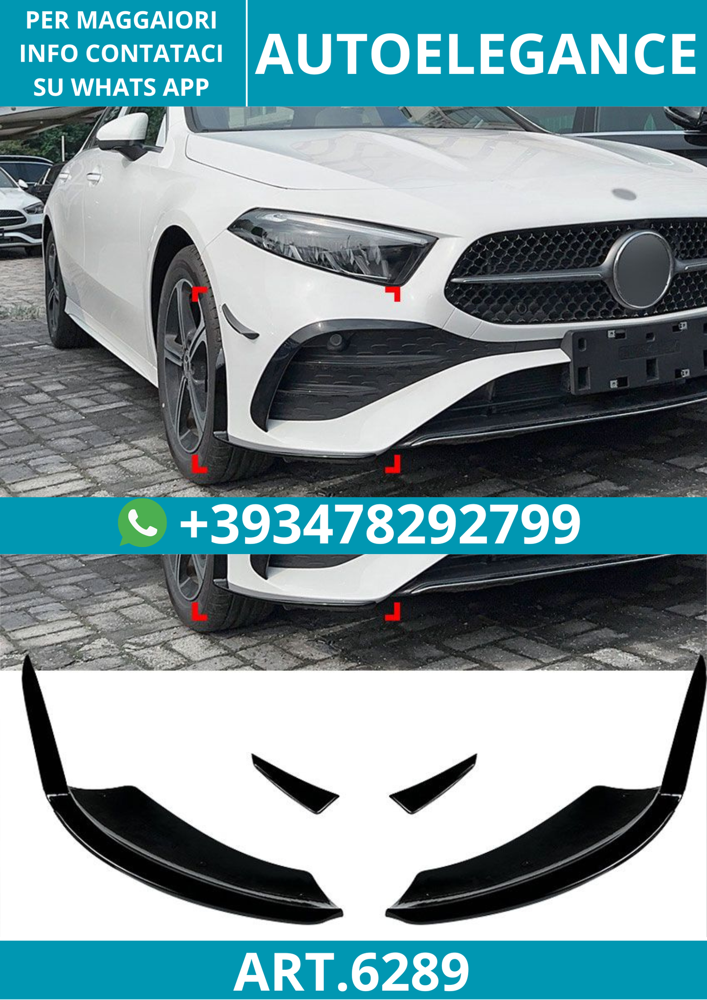 6289⭐AERO FLAPS SPLITTER NERO adatto per Mercedes W177 Classe A restyling⭐