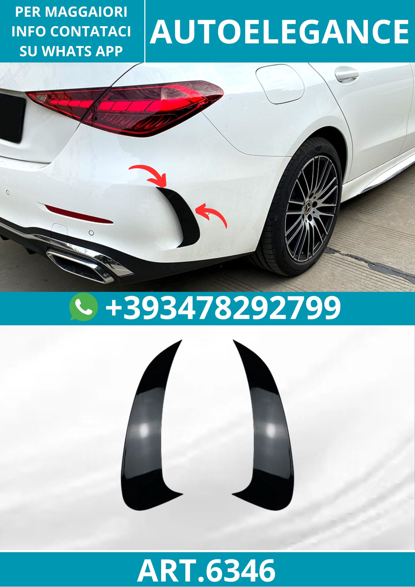6346⭐FLICS AERO FLAPS NERI ADATTABILI A MERCEDES W206 CLASSE C⭐