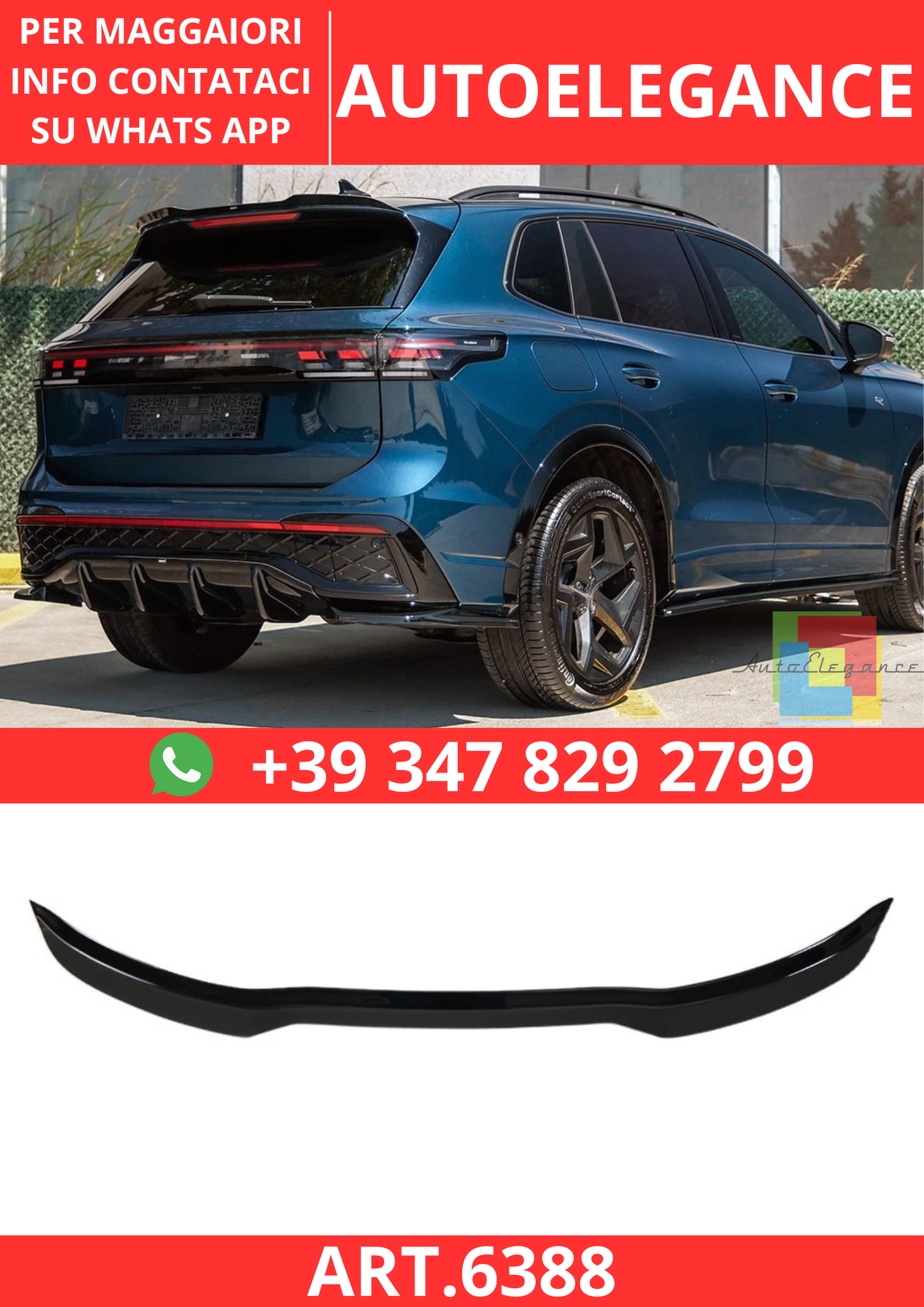 🔥ART.6388 SPOILER POSTERIORE PER VOLKSWAGEN TIGUAN STANDARD R-LINE DAL 2024🔥