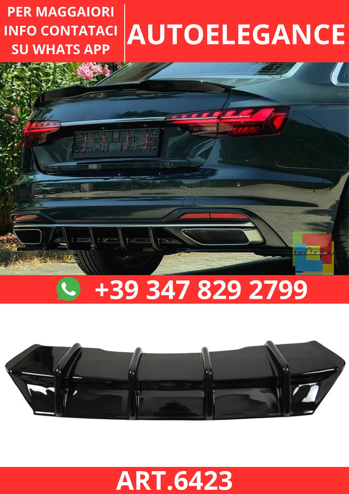 🔥ART.6423 DIFFUSORE POSTERIORE COMPATIBILE CON AUDI A4 B9 FACELIFT 2019–2024🔥
