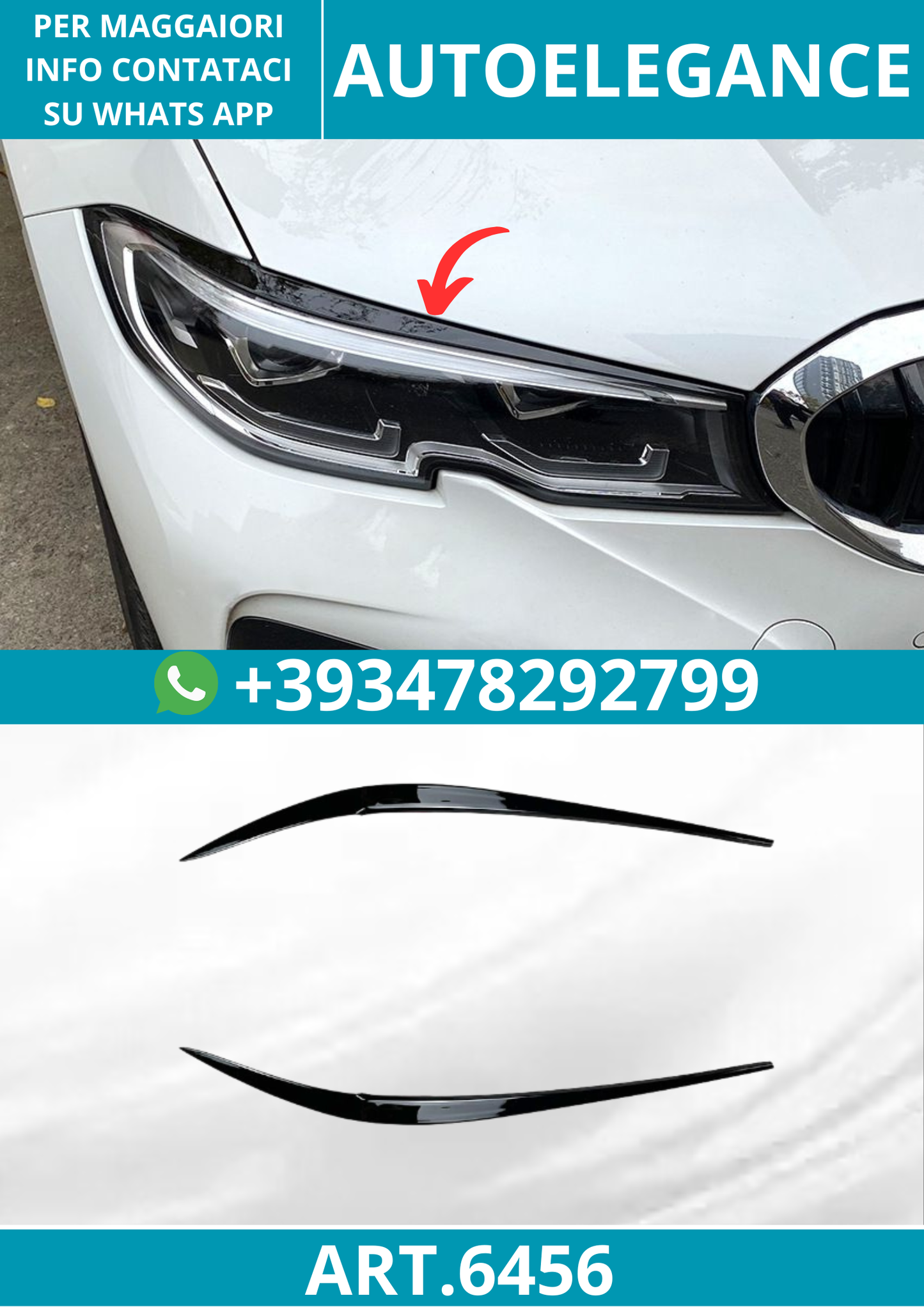 6456⭐Coprifari Evil Eye Nero Lucido per BMW Serie 3 G20 G21 19-22 (pre-LCI)⭐