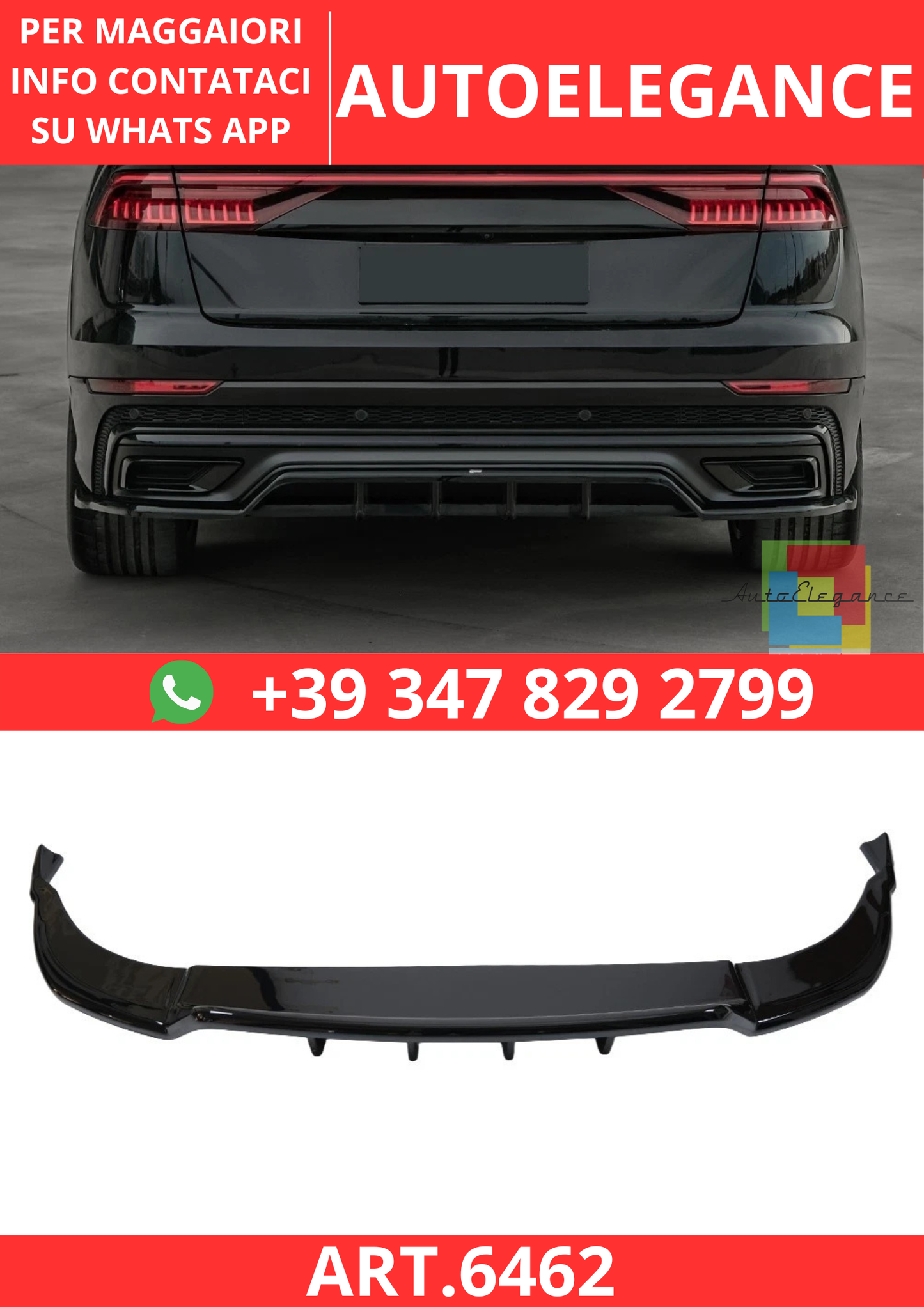 🔥ART.6462 SPLITTER POSTERIORE ADATTO PER AUDI Q8 S-LINE MK1 2018–2023🔥