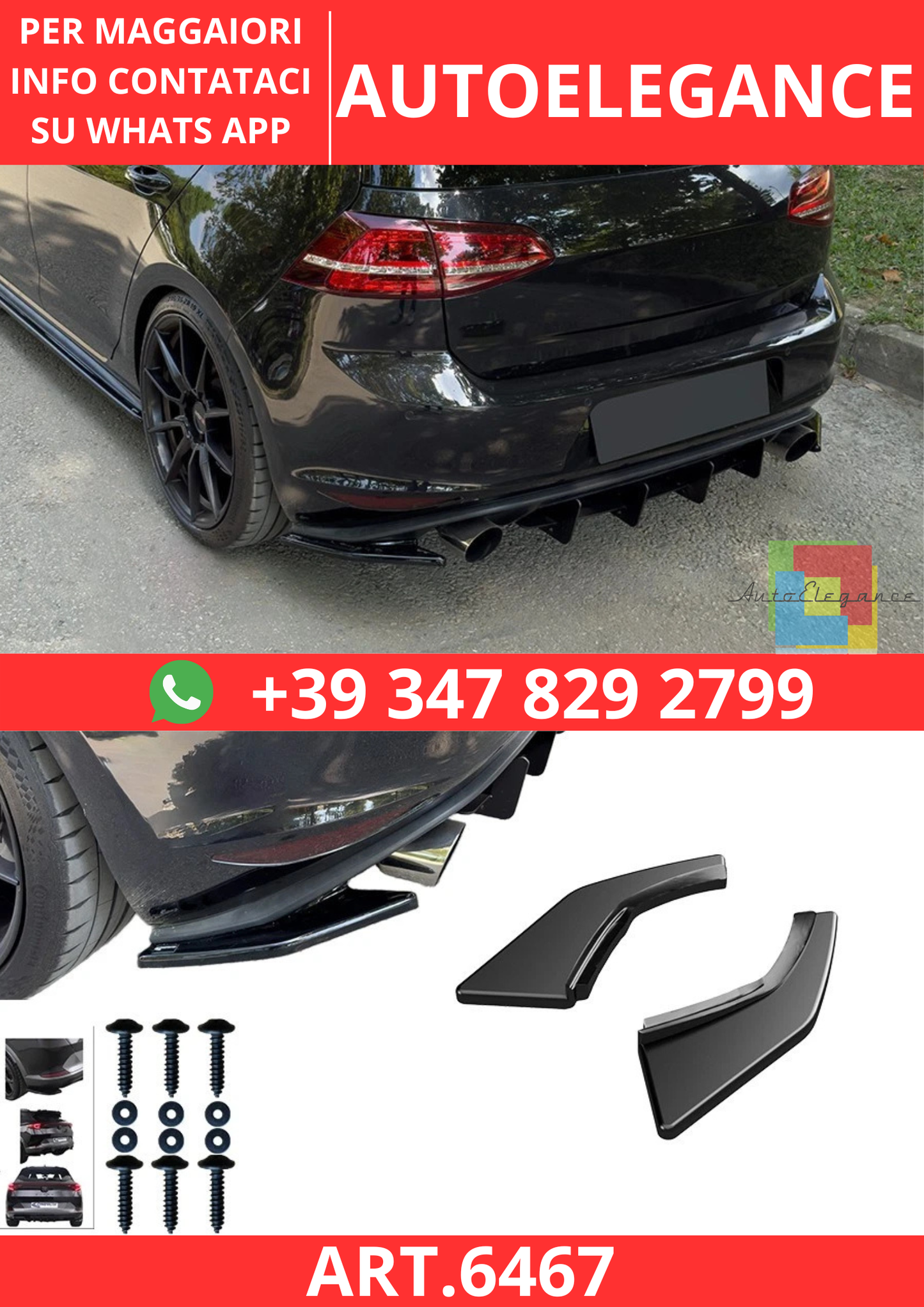 🔥ART.6467 SPLITTER POSTERIORE ADATTO PER VW GOLF MK7 GTI 2013–2016🔥