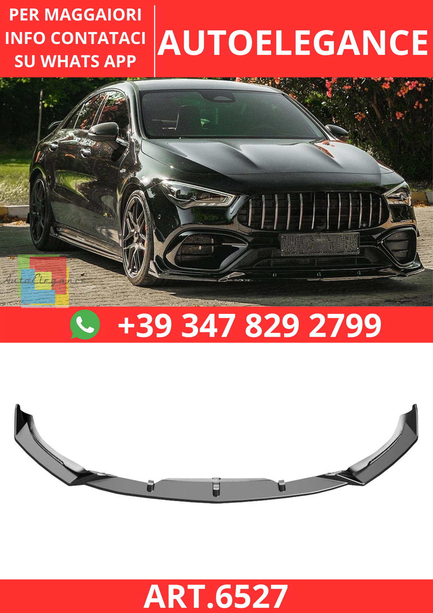 🔥ART.6527 SPOILER ANTERIORE ADATTO PER MERCEDES CLA45 S C118 2019–2023🔥