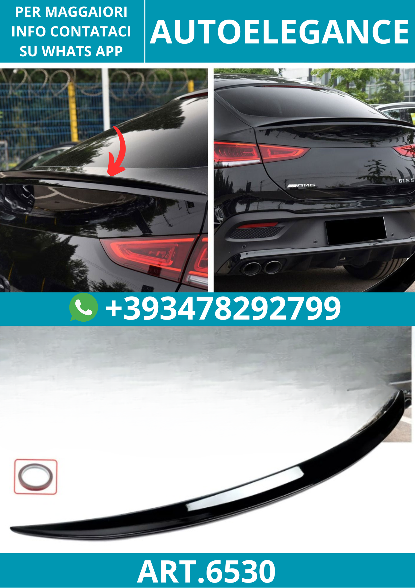 6530⭐SPOILER POSTERIORE LABBRO NERO LUCIDO Adatto per Mercedes C167 GLE Coupé ⭐