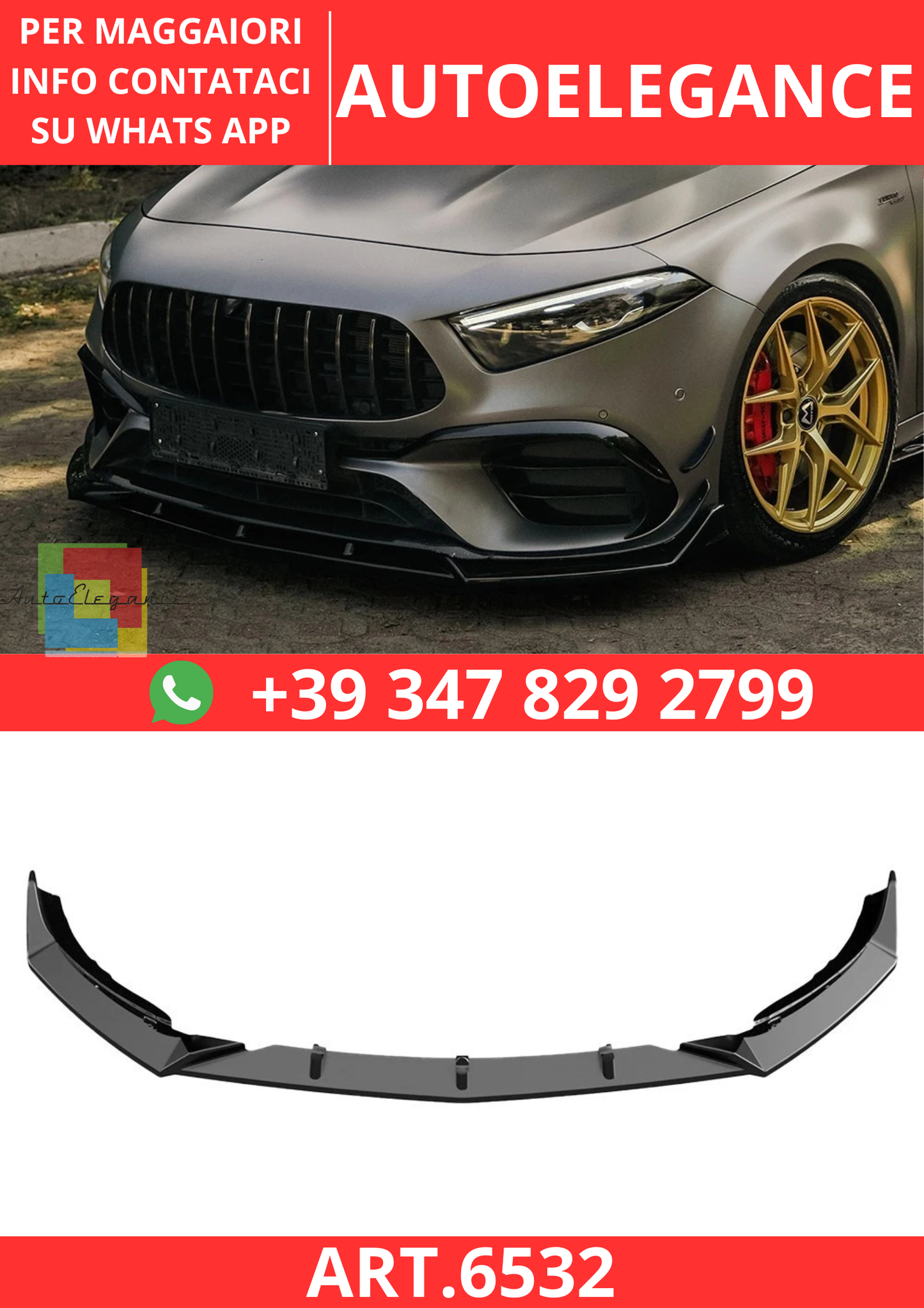 🔥ART.6532 SPOILER ANTERIORE ADATTO PER MERCEDES CLASSE A A45 S W177 DAL 2019🔥